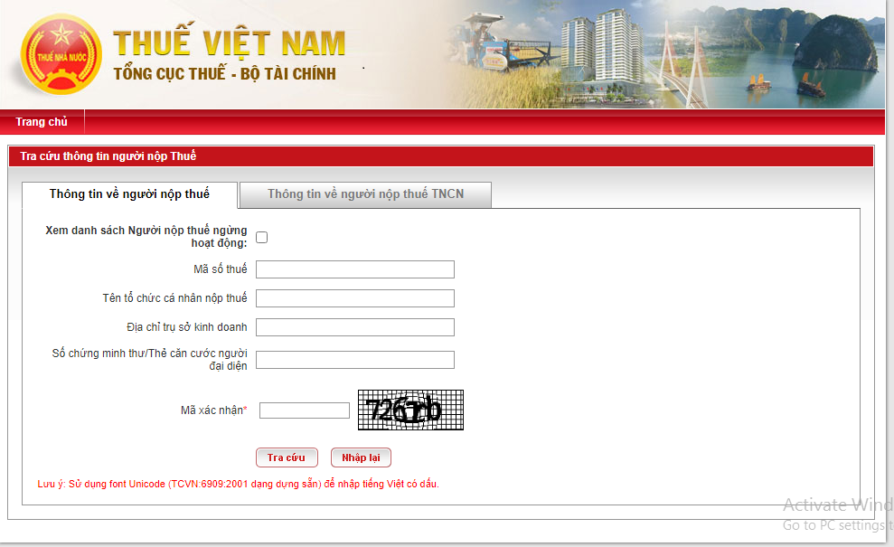 Giao diện website tổng cục thuế